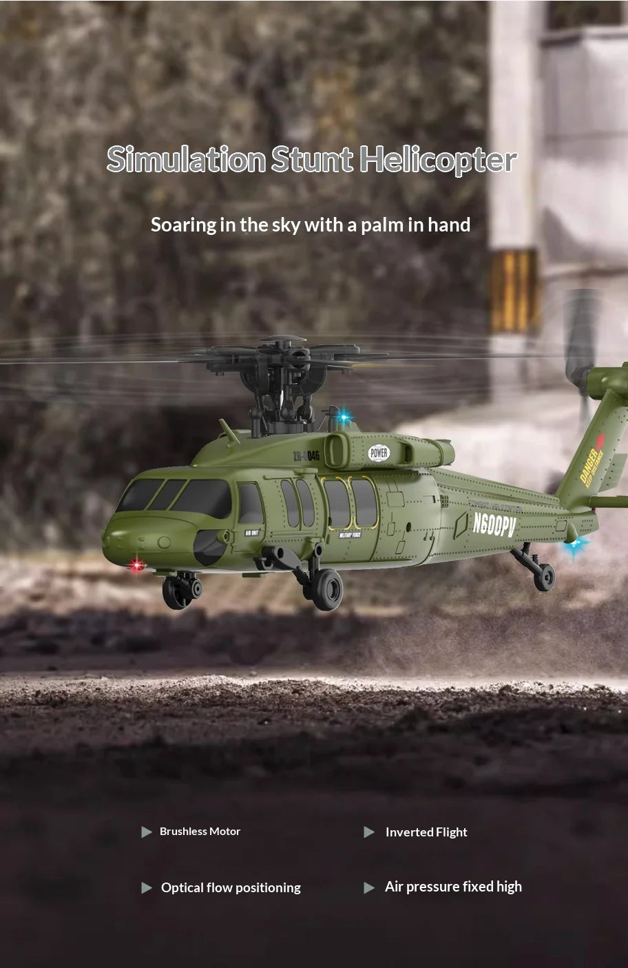 Remote Control Military Helicopter With Optical Flow Positioning
