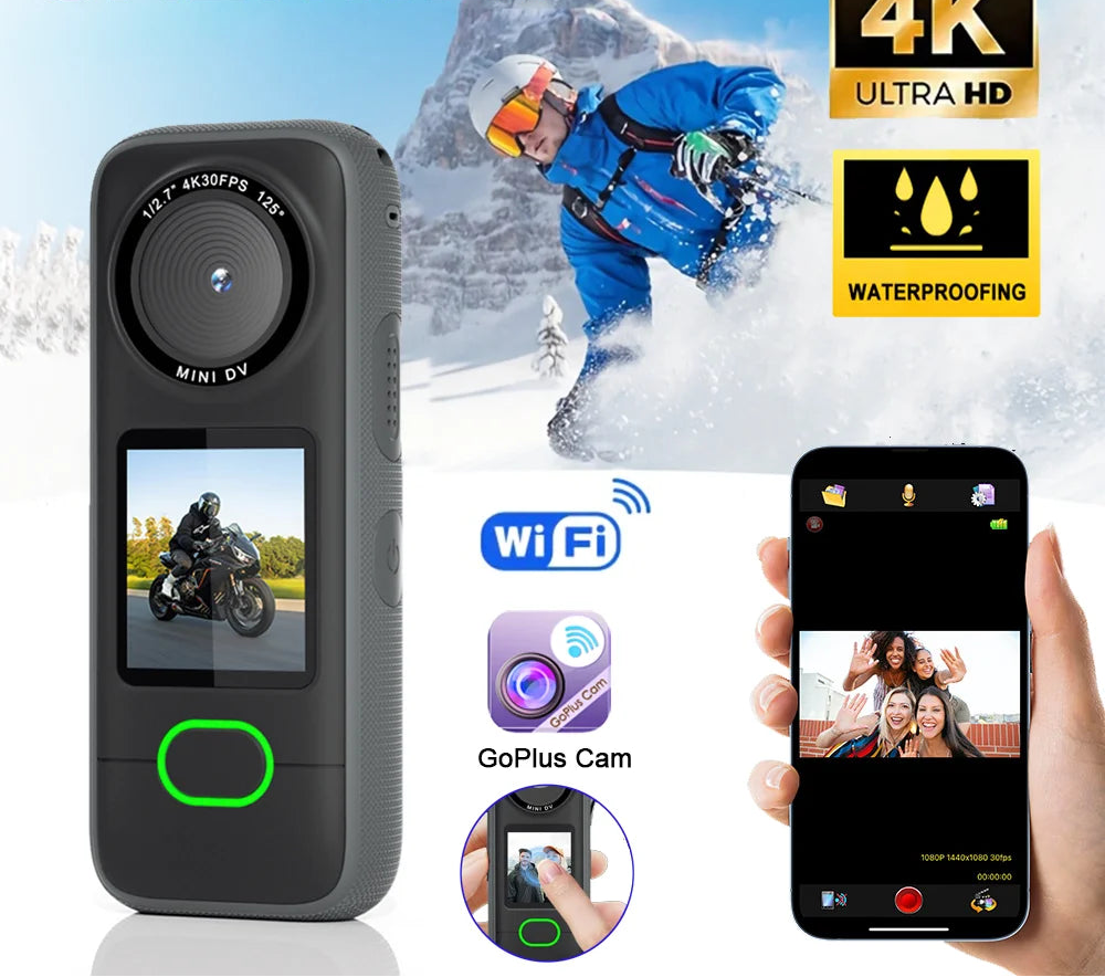 4K Wifi Action Camera Mini Sports Camera Waterproof Touch Screen HD Sport Cam for Travel Motorcycle Driving Recorder Bodycam