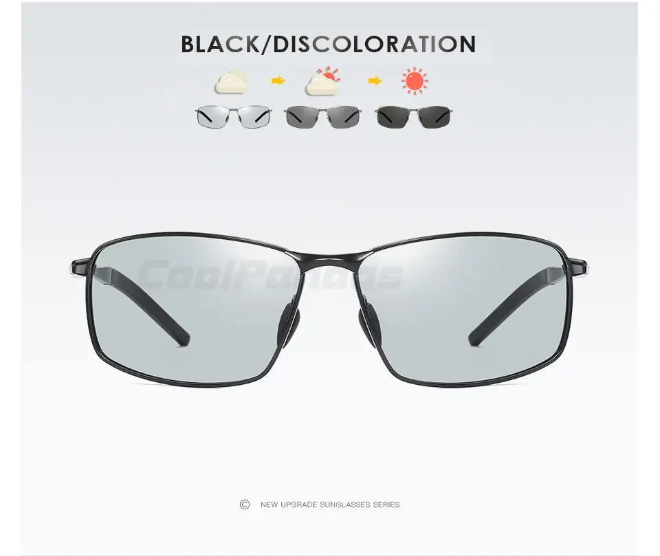 Aluminum Square Polarized Photochromic UV400 Day Night Driving Sunglasses for Men Women