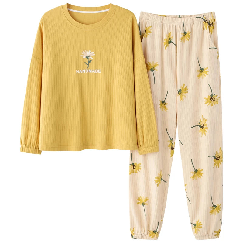 Women’s Winter Corduroy Cotton Pajama Set – Cute, Comfortable, Loose Long Sleeve Loungewear