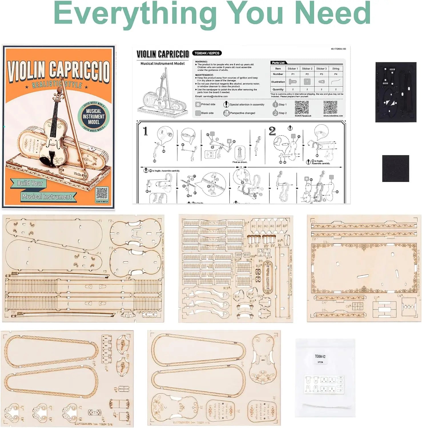3D Wooden Puzzle Violin Capriccio Model  DIY Gifts Easy Assembly Kits Musical Building