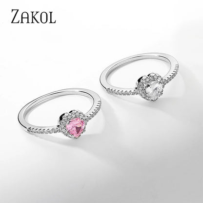 Romantic Pink Heart CZ Engagement Rings for Women Fashion AAA Cubic Zirconia Wedding Bands