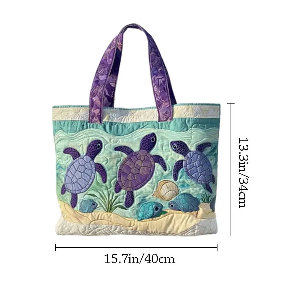 Vintage Quilted Canvas Tote Bag Large Capacity 3D Printed Shoulder Handbag