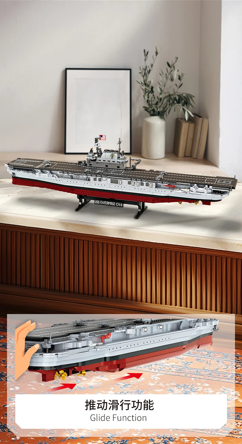 Military World War II Warship Battle Boat Building Blocks Sets The USS Enterprise CV-6 Bricks Toy For  Birthday Gift
