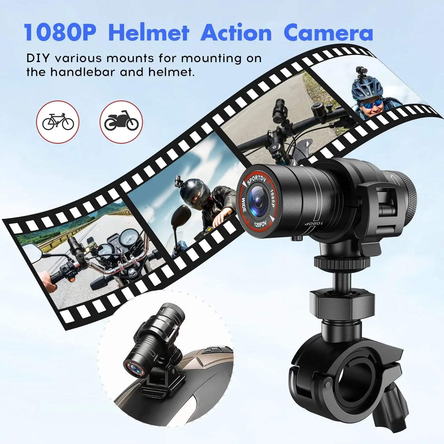 1080P Mini Sports Action Camera Waterproof Bicycle Motorcycle Helmet Cam Dash Cam Portable Outdoor Recording Device