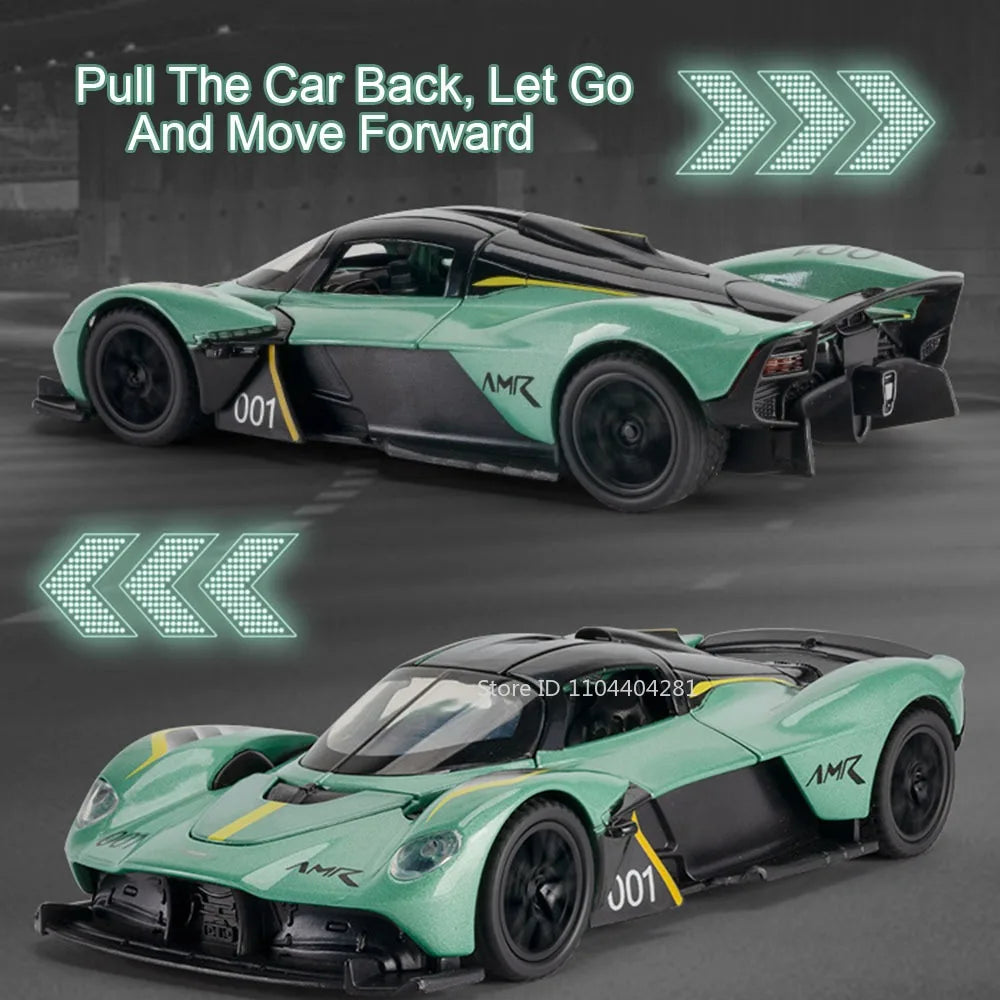 1:32 Valkyrie Vulcan Alloy Sports Car Model Toy Diecast Metal Door Opened Sound Light Pull Back Miniature Car Boy Christmas Gift
