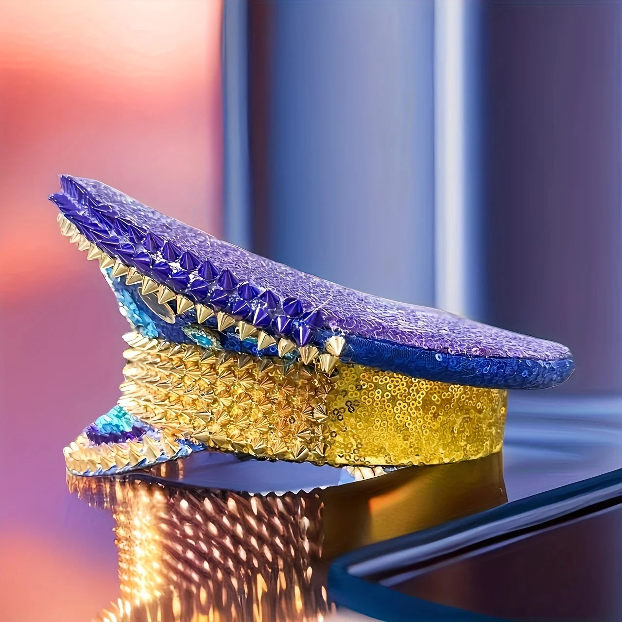 Ramadan Festival Captain Hat Moon Blue Gold Rivet Unisex Adult Military Cap Rhinestone Hen Do Hat Steampunk Masquerade Party