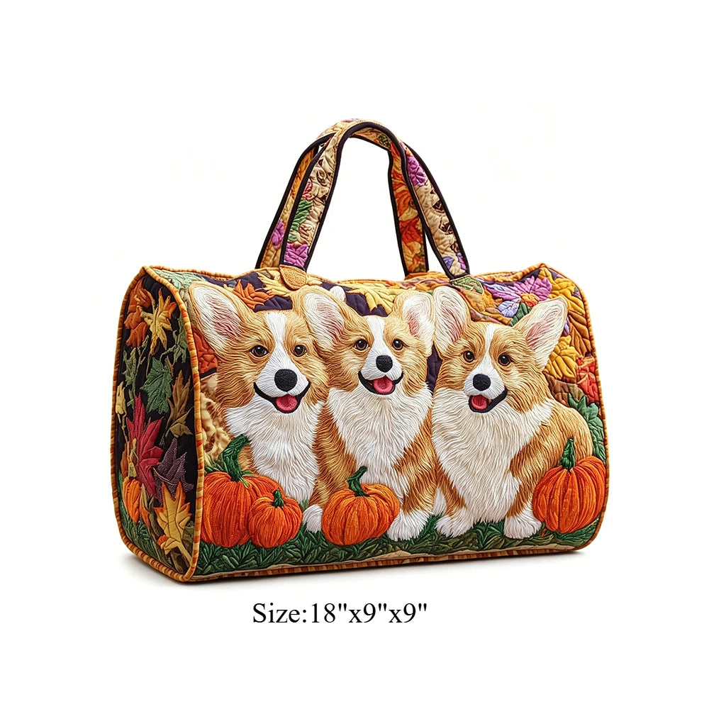 Corgi Dog Quilted Duffel Bag Women Weekender Bag 3D Animal Print Travel Tote Bag Summer Vacation Gym Overnight Luggage Pet Lover