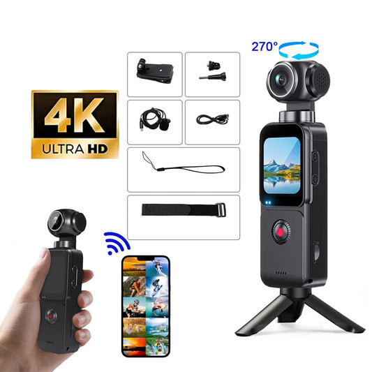 Pocket Action Camera 4K Auto-Rotating WiFi Vlogging Camera – Shopify Product Description