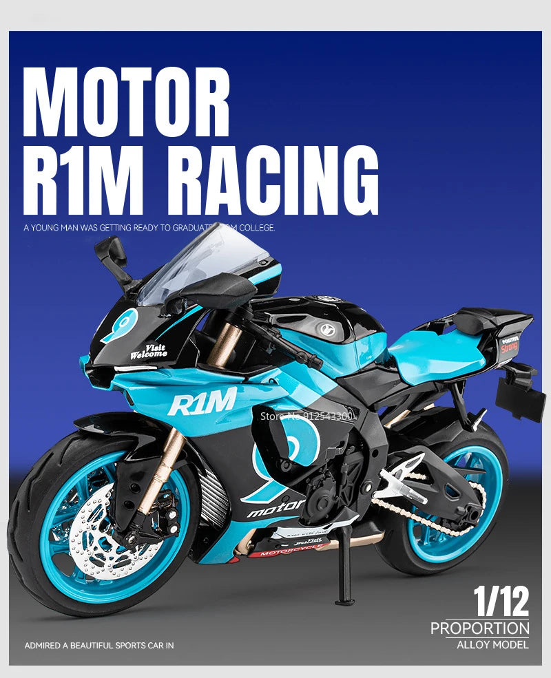 1/12 Yamaha R1M Toy Motorcycle Model Alloy Diecast with Shock Absorption Simulation Scale Motorcycle Model Toys for s Gifts