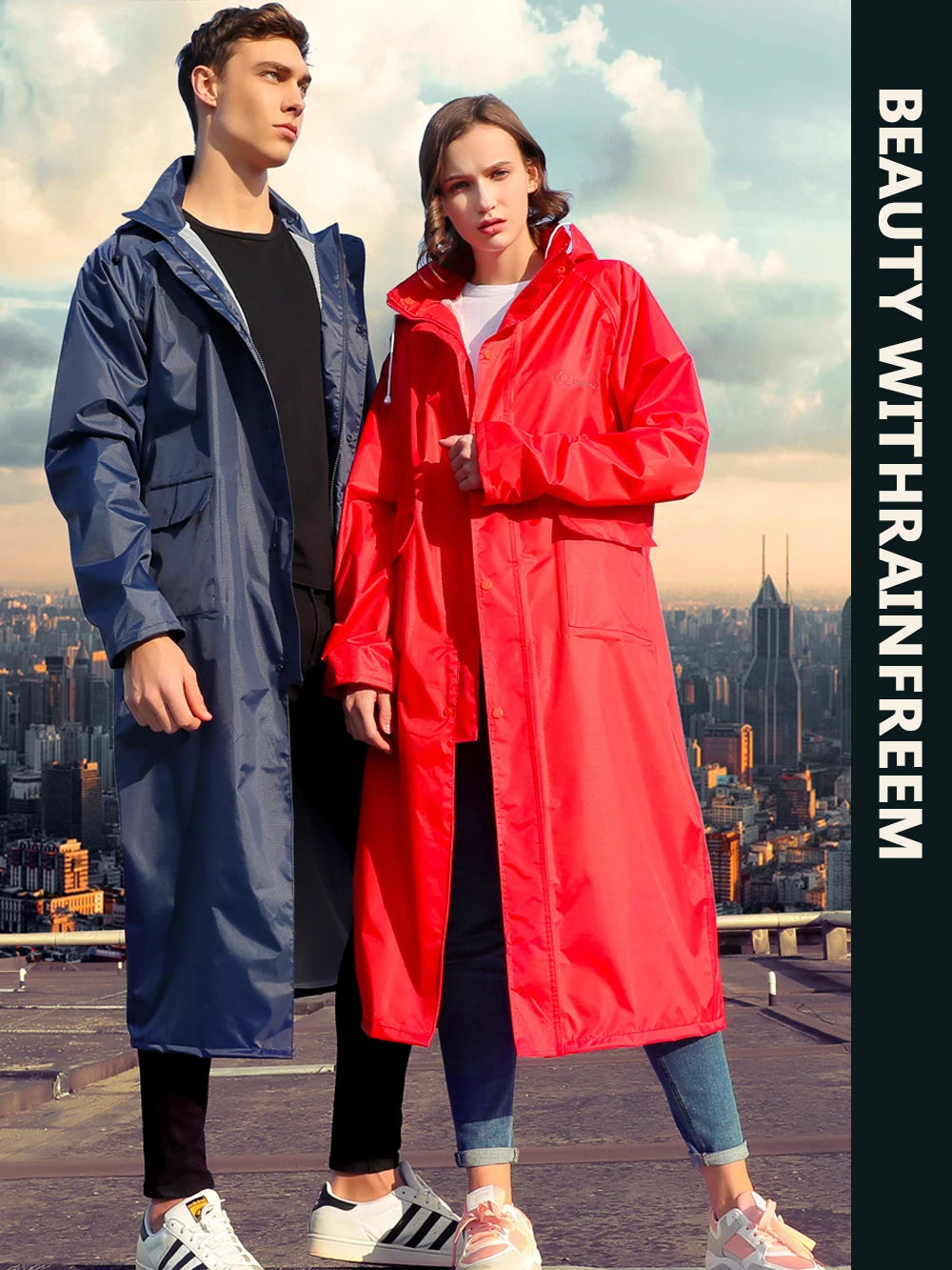 Heavy Duty Waterproof Hooded Rain Poncho for Adults