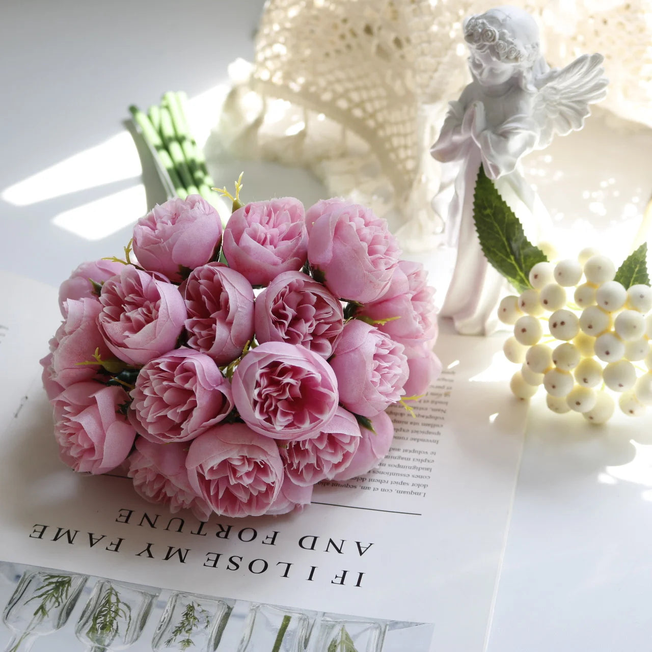 Silk Flowers Peony Artificial Flowers Rose Bouquet 27 Heads Table Flower Arrangement Bride Wedding Home Decoration Fake Flower