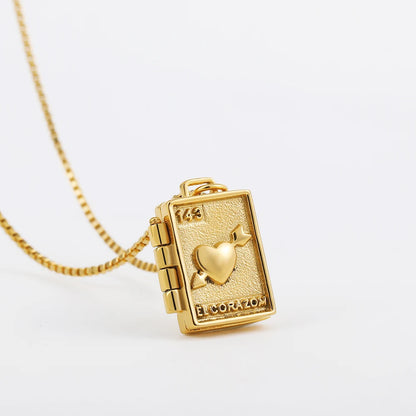 Gold Plated Stainless Steel Photo Frame Clamp Openable Love Heart Pendant Neckalce for Women Box Chain Necklaces