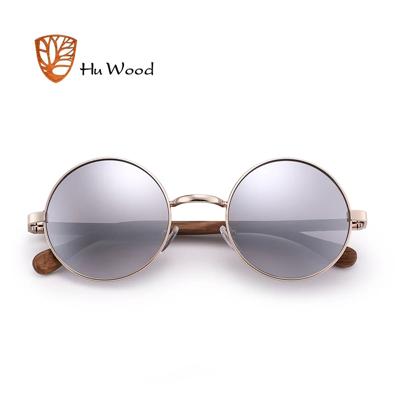 Retro Round Wood Sunglasses Wooden Sun Glasses Polarized Blue Mirror Eyewear Fashion Driving Goggle