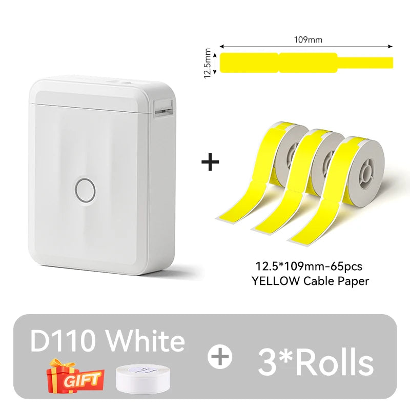D110 Mini Thermal Label Printer, Portable Bluetooth Label Maker with Tape, Inkless 203 DPI, USB-C Rechargeable