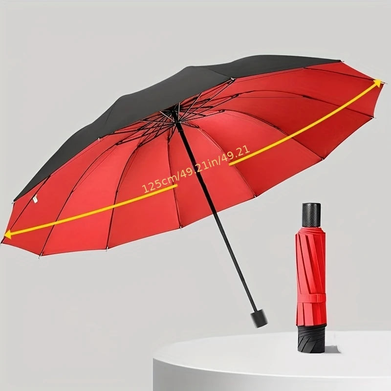 Large Reverse Folding Umbrella 125cm Diameter 12 Rib Wind Resistant Leather Cover Family Travel Umbrella