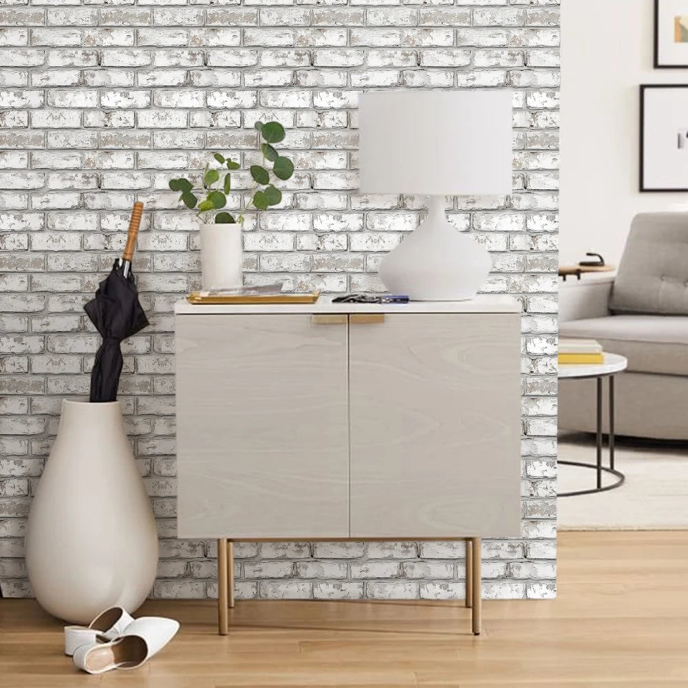 10pcs 3D Tile Stickers, 3D Whitewash Brick Textures, Matte, 30cm x 30cm, Water and Mold Resistant, for Living Room Kitchen Wall Update