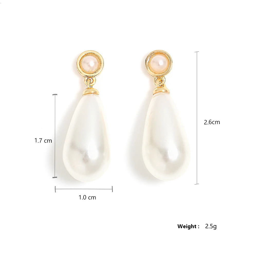 Water Drop Imitation Pearls Dangle Earrings for Women Elegant Bridal White Earrings