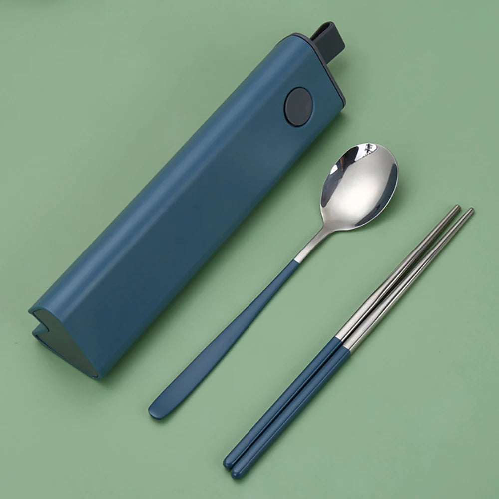 2/3Pcs Colorful Dinnerware Set 304 Stainless Steel Cutlery Set Kitchen Portable Tableware Set Chopsticks Fork Spoon Dinner Set