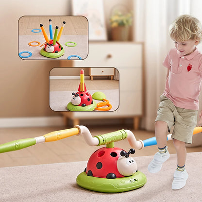 3 in 1 Ladybug Multifunction Exercise Machine Kids Jump Toss Toys Rocket Launcher Rope Sports Game Outdoor Educational Toy Gifts