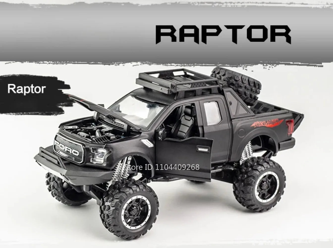 1:32 Scale Raptor F-150 BigFoot Pickup Car Model Toy Pull Back Sound&Light Off Road Truck Models Collection Gifts