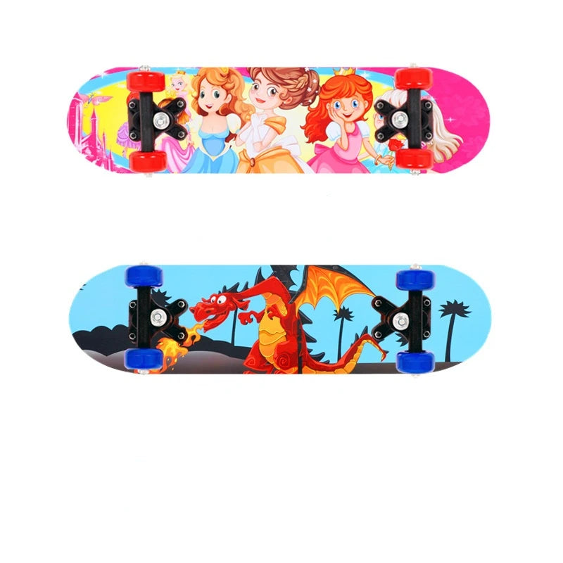 Cartoon Four-wheel Skateboard  Beginner Skateboards Maple Wood Deck Skate Board Outdoor Double Rocker Skateboard