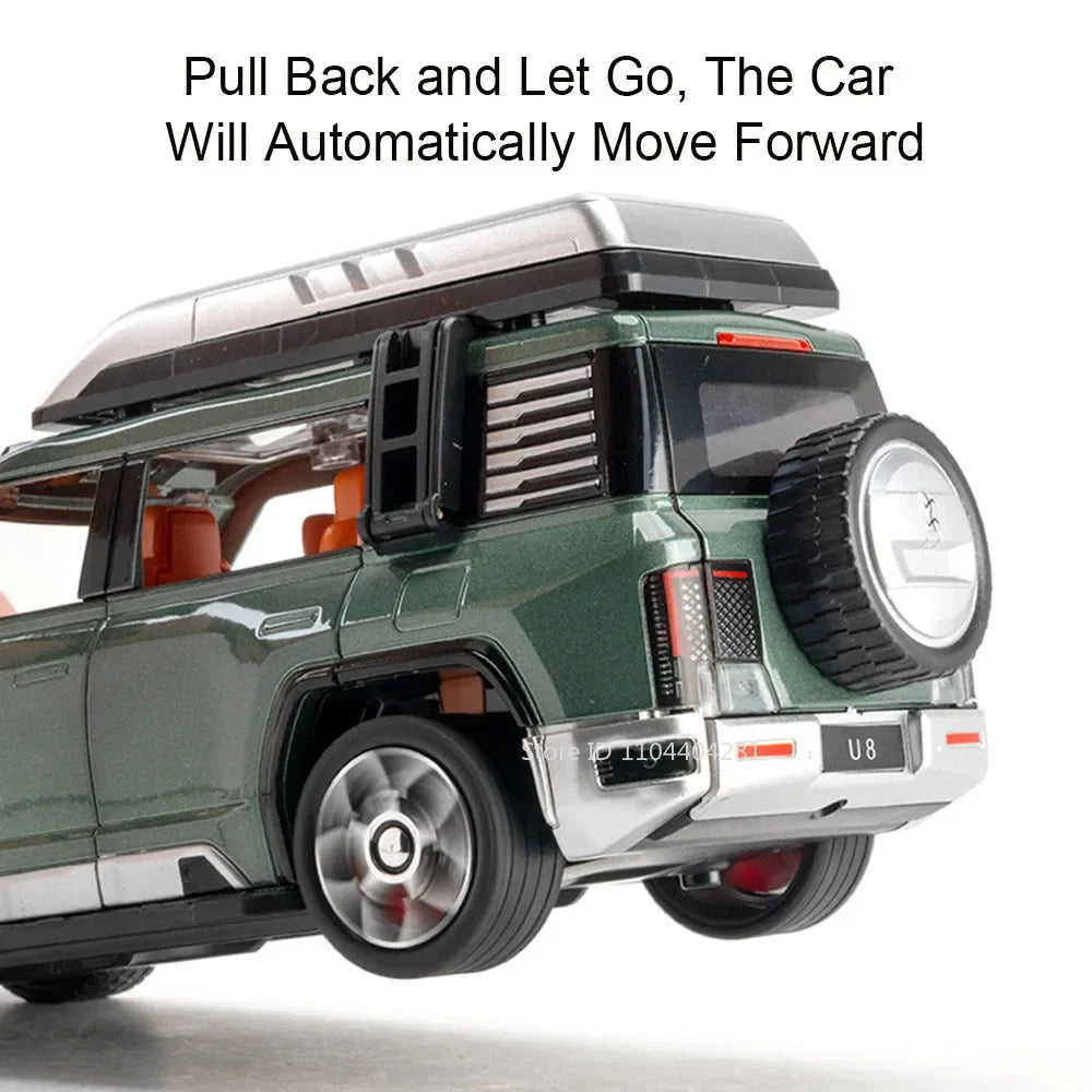 1:24 BYD Looks Up At U8 Toys Car Diecast Alloy Models Sound Light Doors Opened Front Wheel Steering Vehices s Festival Gifts