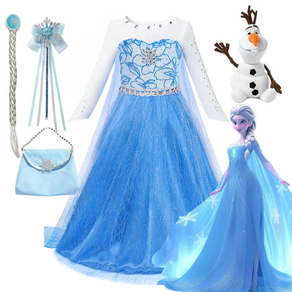 2-10Y Elsa Dress for Girl Disney Elsa Costume Snow Queen Dress for Cosplay Birthday Christmas Party Children Kids Frozen Costume