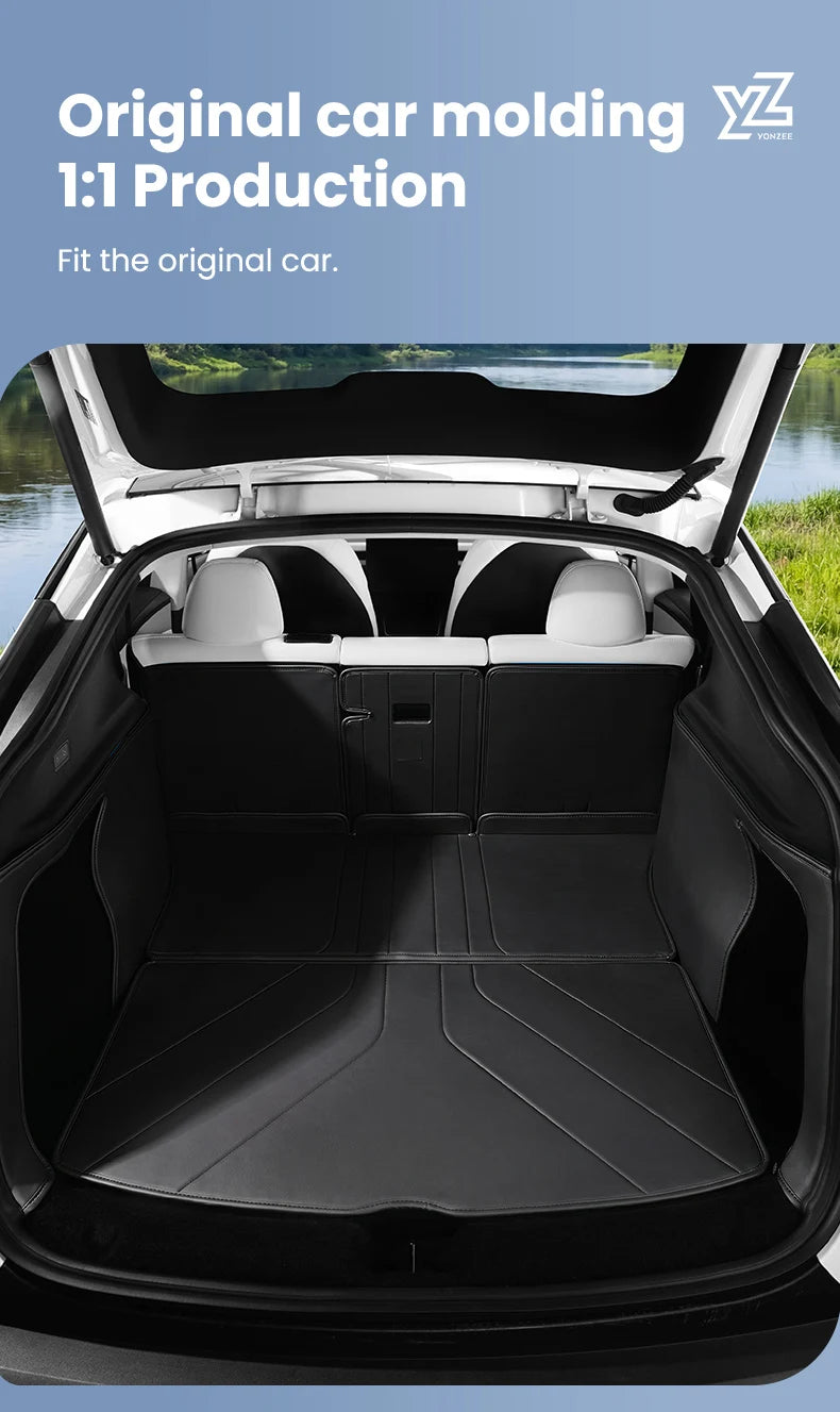 Nappa Leather Full Coverage Trunk Mat Set for Tesla Model Y Juniper 2025 2026 7 Piece Cargo Liner