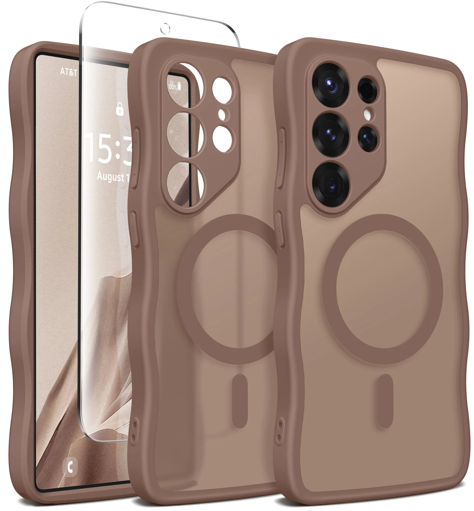 Cute Wave Frame Curly Design for Samsung Galaxy S25 Ultra Case with Strong  MagSafe Camera Protection Matte Phone Case