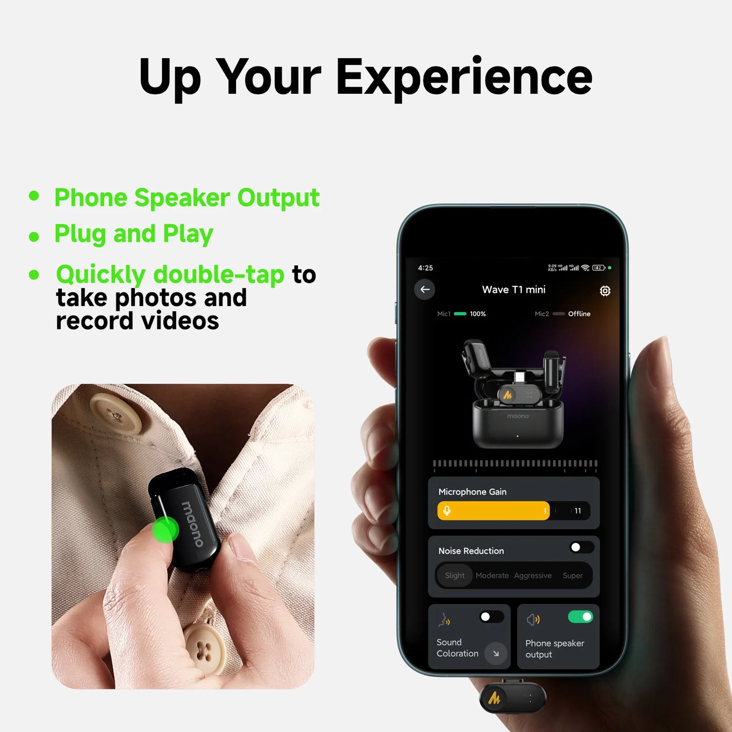 Wireless Lavalier Microphone with AI Noise Cancellation and App Control
