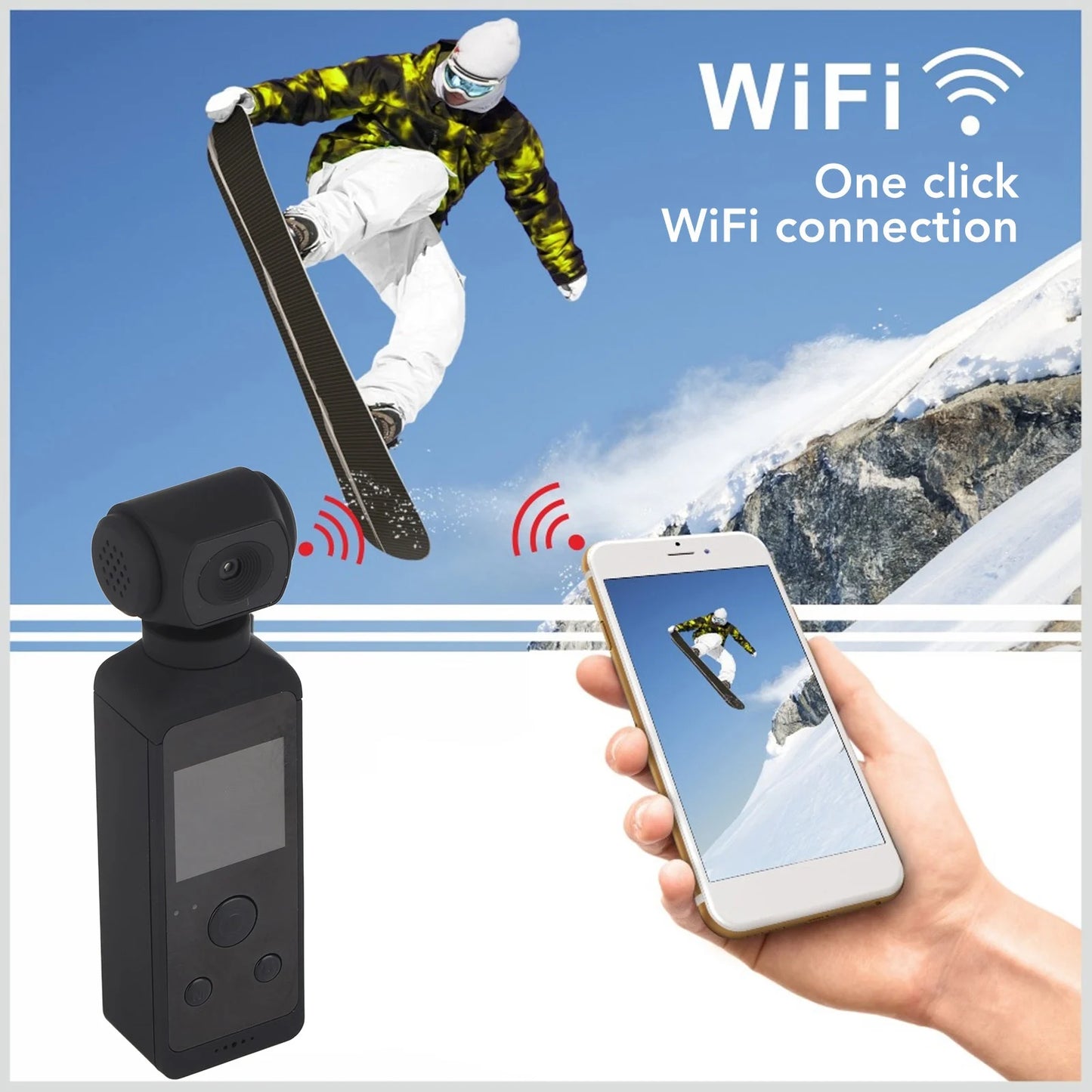 Pocket 4K Rotatable Action Camera 270 Degree Lens WiFi Anti Shake Waterproof Sports Camera with Microphone Clip for Cycling Diving Vlog Recording