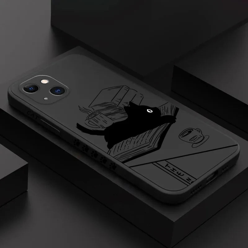 Table Cartoon Cat Phone Phone Case For iPhone 16 15 14 Plus Soft Silicone Cover