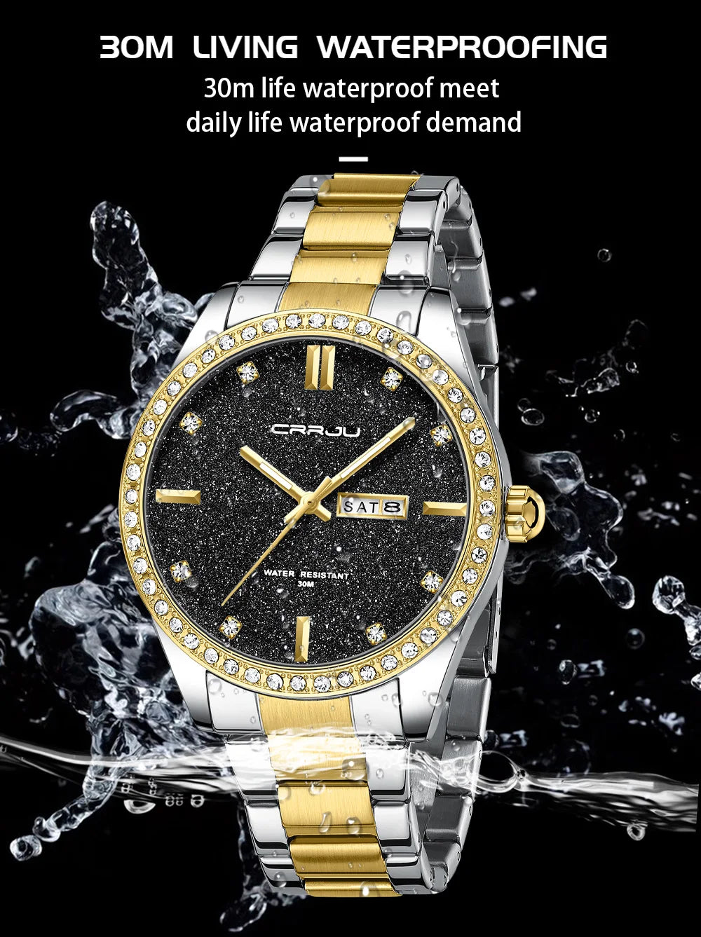 New Luxury Rhinestones Dial Watches with Stainless Steel Band Wristwatch with Auto Date and Luminous Relogio Masculino