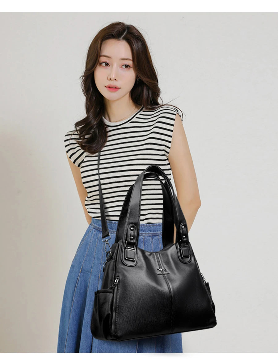 Soft Leather Handbags Vintage Shoulder Tote Bag Luxury Designer Ladies Large Capacity Purse Bags