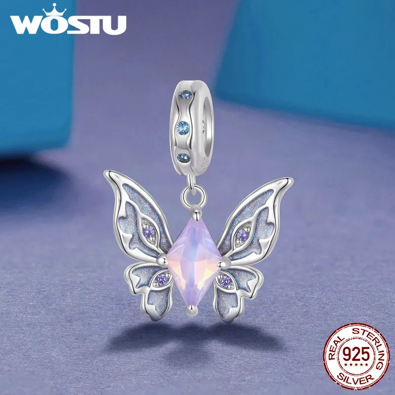 925 Sterling Silver Magic Owl Charms Purple Butterfly Pendant Openable Book Beads