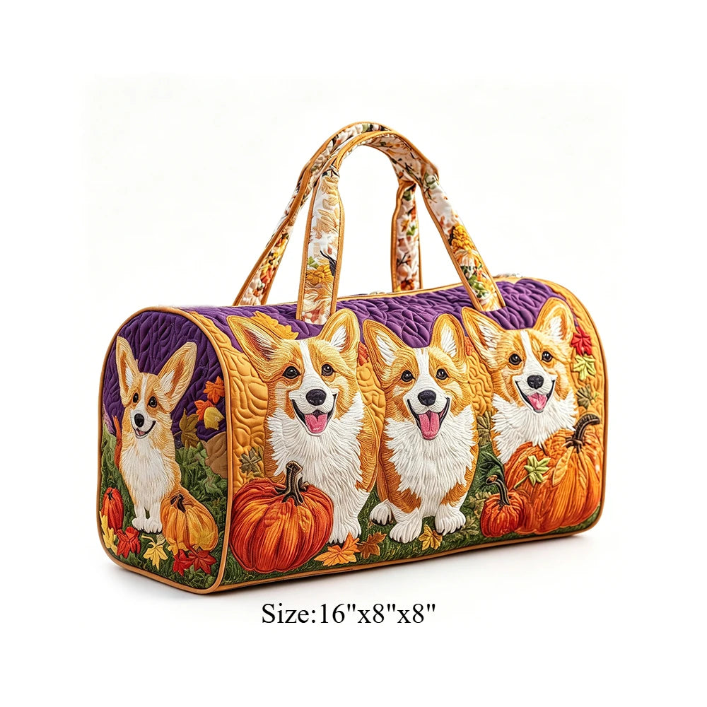 Corgi Dog Quilted Duffel Bag Women Weekender Bag 3D Animal Print Travel Tote Bag Summer Vacation Gym Overnight Luggage Pet Lover