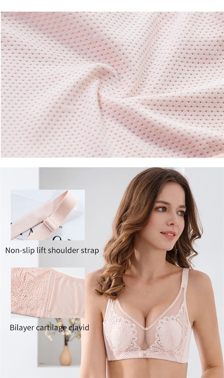 Women’s Lace Transparent Rabbit Ears Bra – Soft, Wire-Free Push-Up with Adjustable Straps