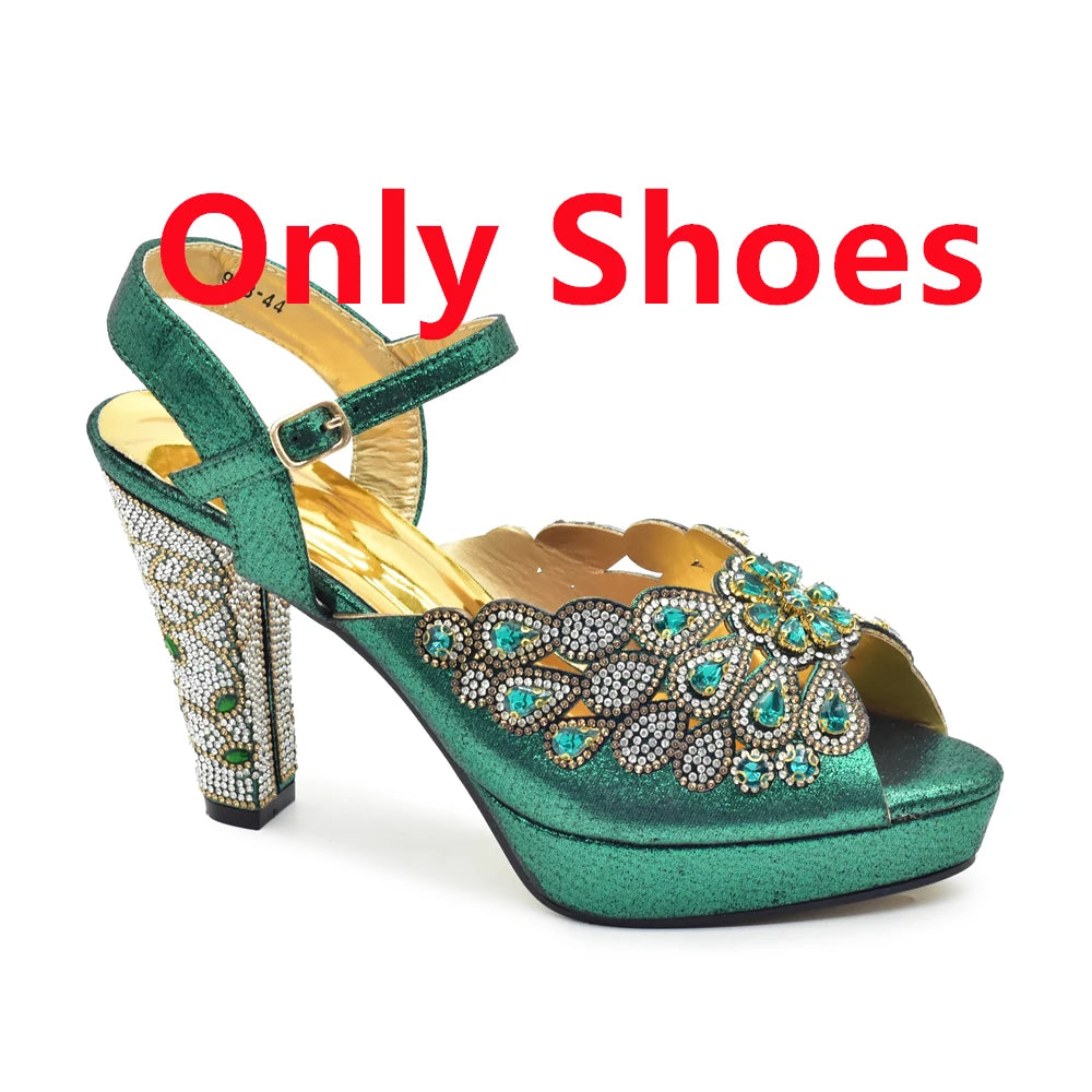 Style Matching Bag and Shoes Set Italian Women Design Shoes Matching Bag Decorated with Rhinestone Luxury Pumps Women