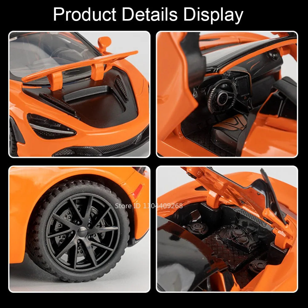 1:32 720S Senna Sports Car Model Toy Doors Opened Metal Die-cast Sound Light Miniature Vehicles Models Boys Collection Gifts
