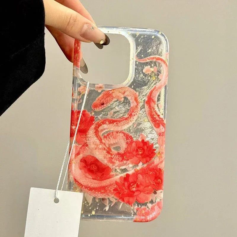 Flower Snake Phone Case For iPhone 16 15 14 16 Pro Glitter Cover