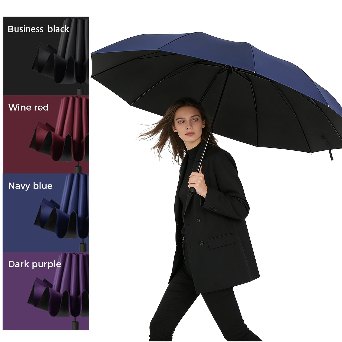 Large 12 Bone Windproof Folding Umbrella Waterproof Strong Frame Portable Travel Rain Umbrella