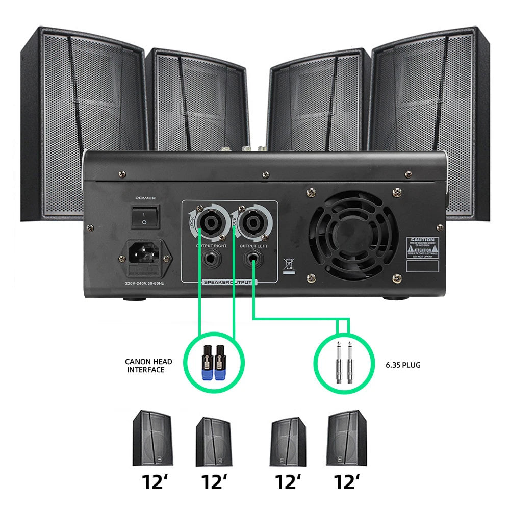4 Channel DJ Audio Mixer with USB Bluetooth and 99 Effects