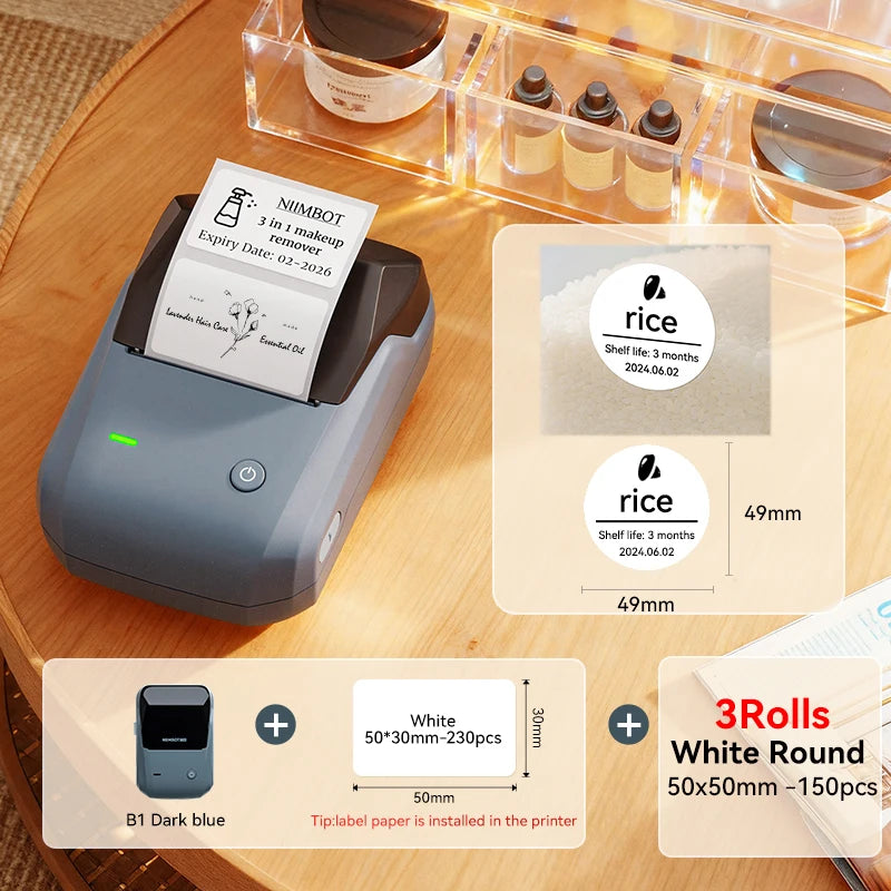 B1 Portable Thermal Label Printer 2 Inch, Bluetooth Mini Sticker Maker, Wireless Inkless Label Printer for Smartphone & PC