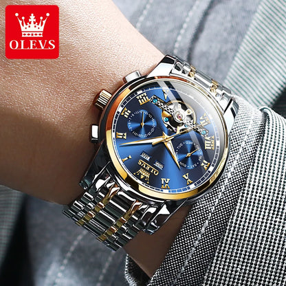 Original Automatic Watch Date Calendar Skeleton Hollow Stainless Steel Business Wristwatch Men Mechanical Watch