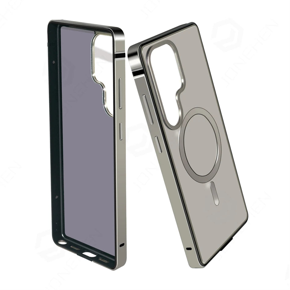 Magnetic Aluminum Metal Frame Case for Samsung Galaxy S26 Ultra / S25 Ultra – MagSafe Hybrid Bumper Transparent Back Cover