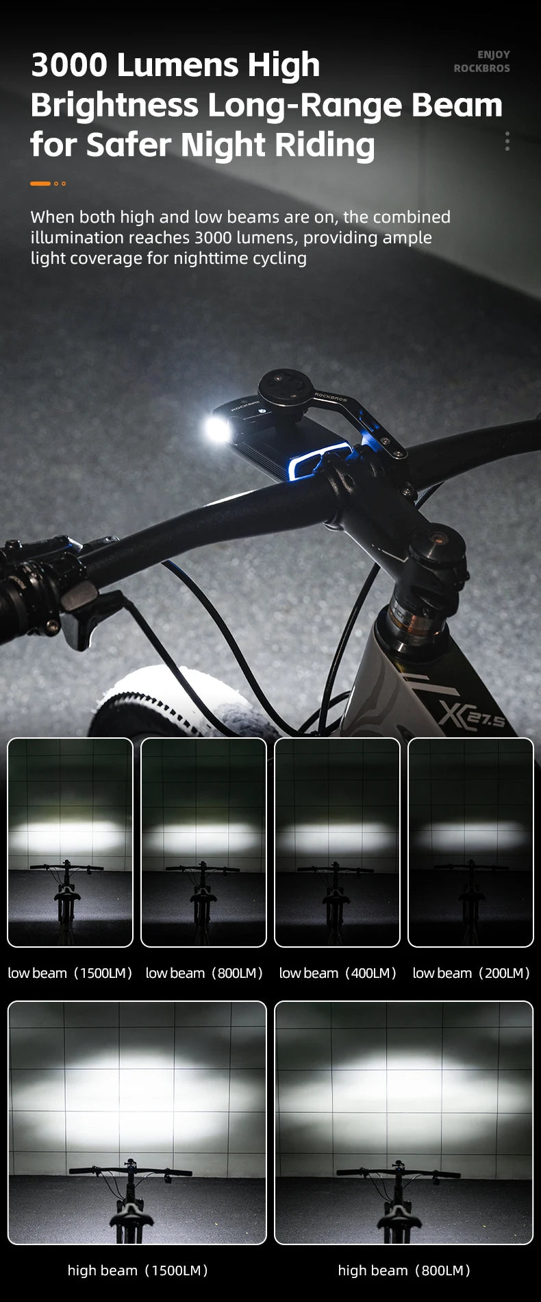 3000LM Bike Light 10000mAH Flashlight High-Low Beam Bicycle Front Light Powerbank Waterproof MTB Road Cycling Headlight