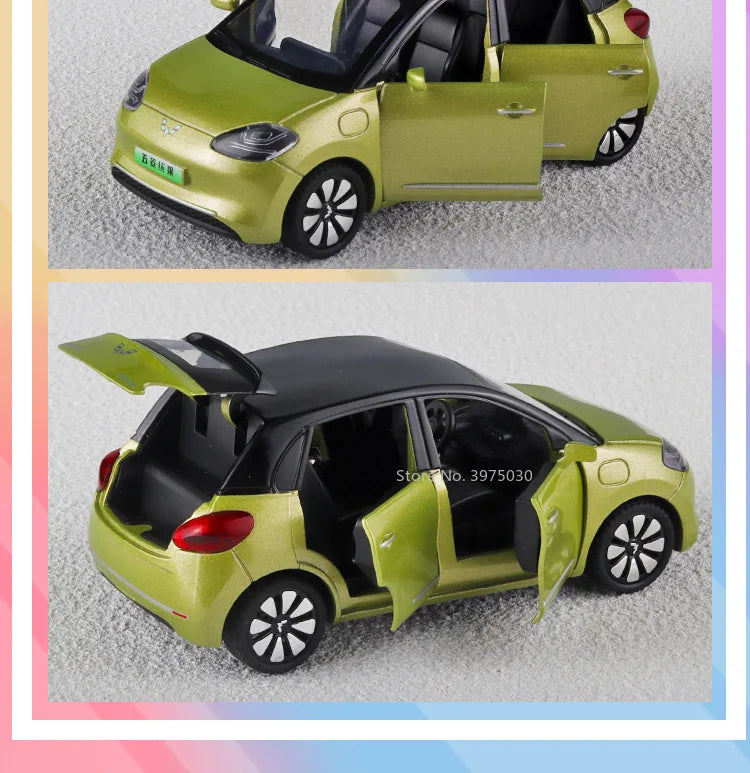 1/32 New Energy Electric Car Model Toy Wuling Binguo Alloy Diecast Vehicles with Sound Light Collection Toys