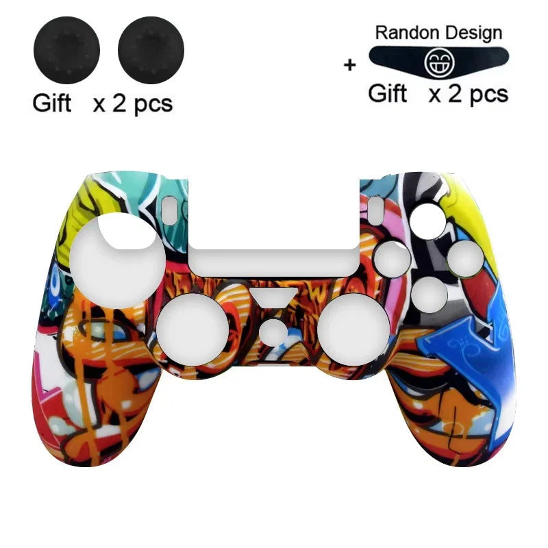 Anti-Slip Silicone Case for PS4 Controller with Thumb Grip Caps & LED Light Bar Sticker, Soft Protective Cover