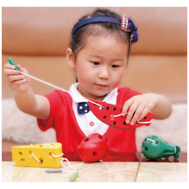 Montessori Wooden Toys for  1 2 3 Years Early Learning Educational Toys Watermelon Cheese Threading Puzzle Games 0 12 Months